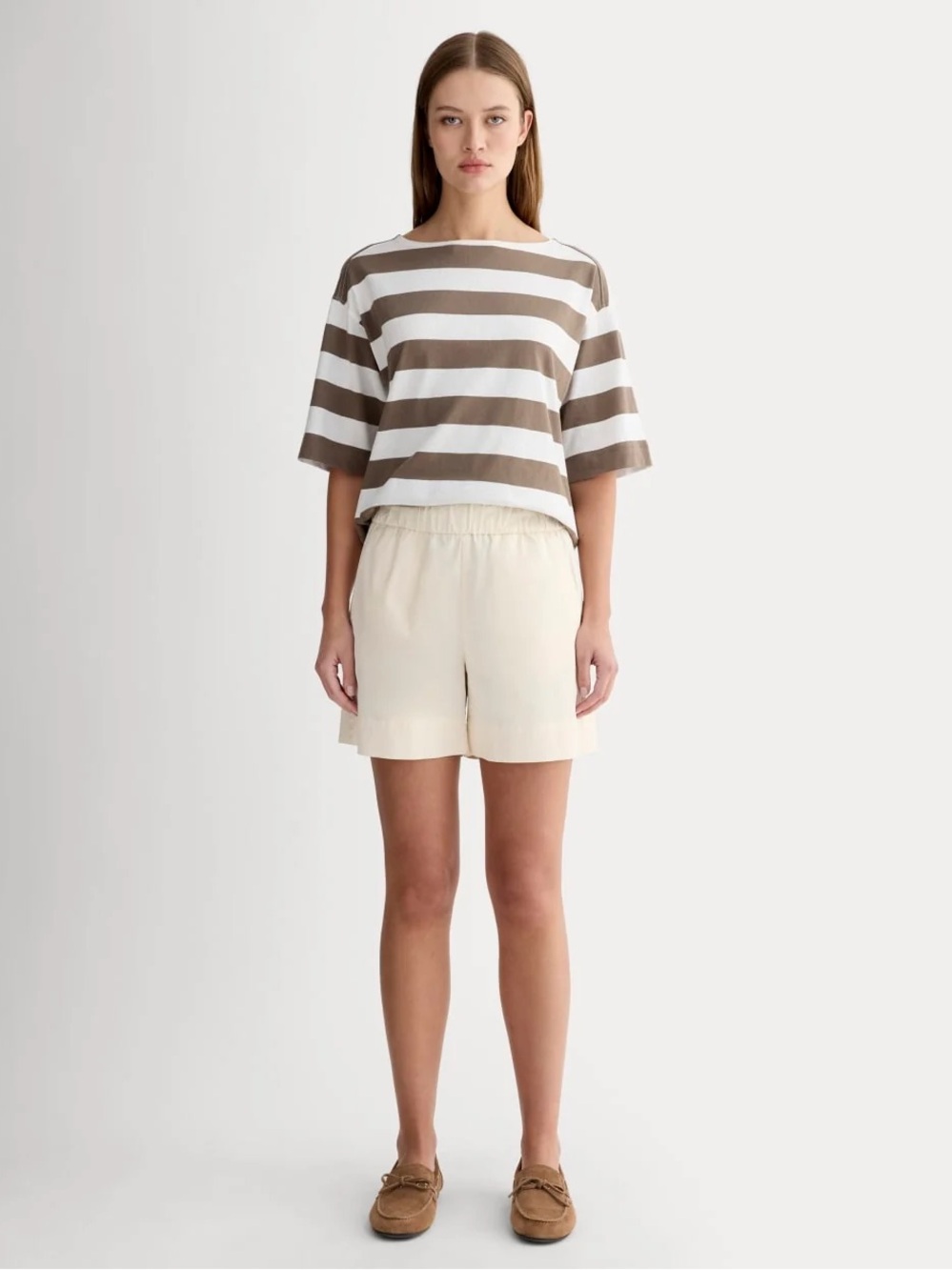 Everlane Cream High-Waist Elastic Shorts